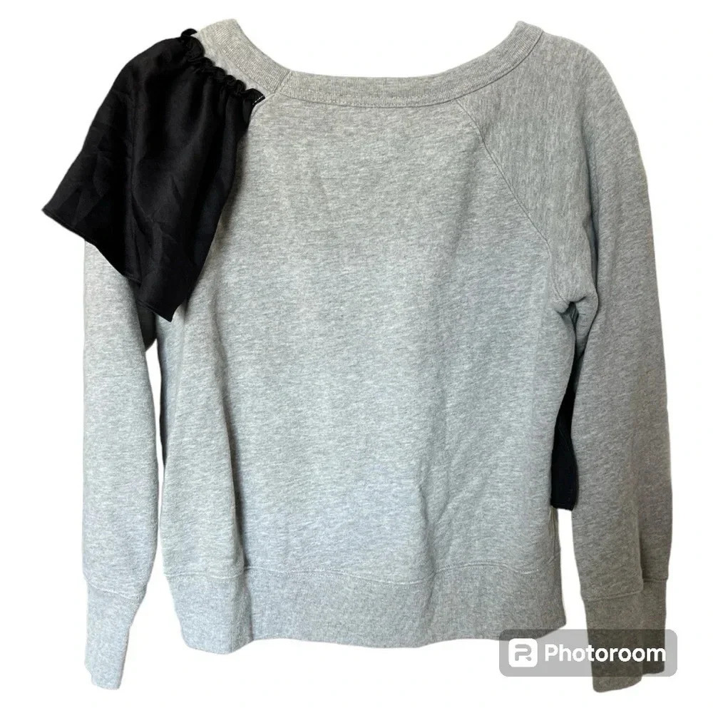 J.Crew asymmetrical ruffle pullover sweatshirt grey and black size: Small - Picture 3 of 8